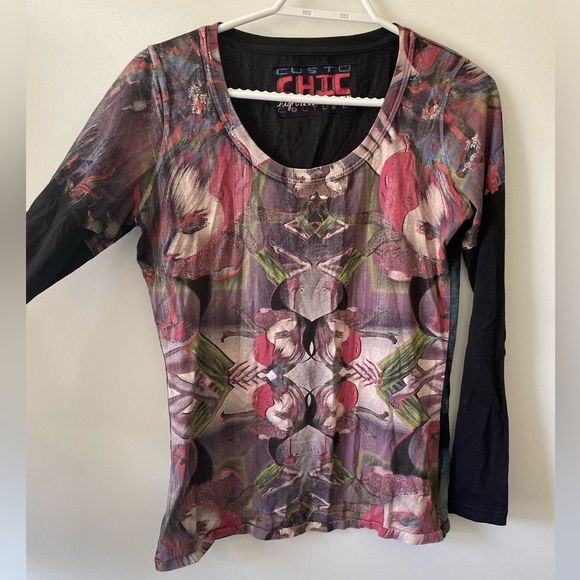 custo chic Tops - Custo chic high illustration couture long sleeve shirt artwork design tshirt